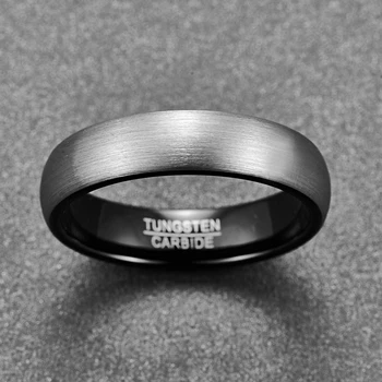 BONLAVIE Platus 6mm Dome Matinis Vidinis Žiedas, Sidabrą, Juodas Volframo Plieno Žiedas Vyrams ir Moterims Vestuvinis Žiedas
