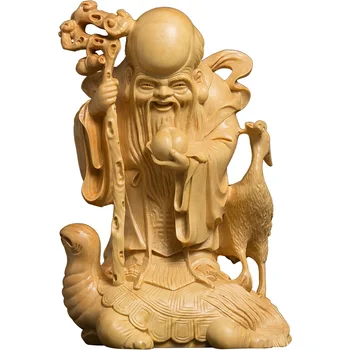 Boxwood Drožyba Vėžlys Krano Dievas Ilgaamžiškumas Medienos Shou Xing Statula Apdailos Gimtadienio Dovanos Mitologija Skulptūra Namų Dekoro
