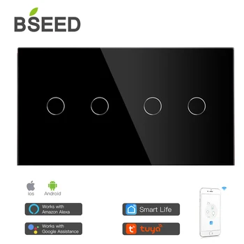 Bseed 4 Gauja Wifi Touch Jungiklis ES Standartas Touch Smart Switch Juodai Balto Aukso Su Stiklo 157mm Skydas Namų Tobulinimo Darbo Tuya