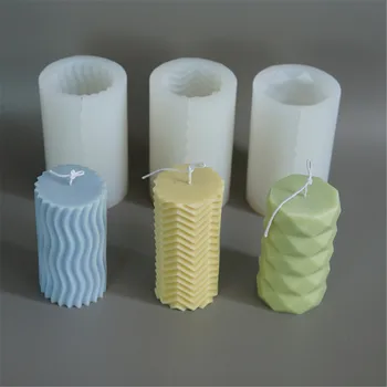 Cilindro formos Žvakė Formų Vandens Kubo Horizontali Kartus Vertikalus Ripple Stilių Silikono Formos 