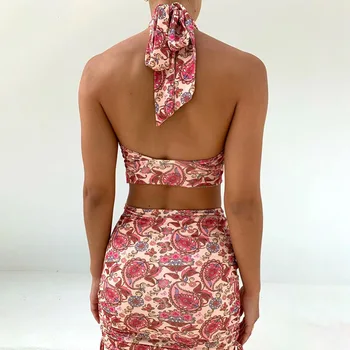 Criss Cross Apynasrio Dviejų Dalių Suknelė Pattens Spausdinti, Iškirpti Naktinis Klubas Šalies Moterų Vasaros Sexy Trumpi Mini Suknelės Vestidos