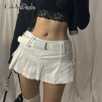 Derliaus Y2K Džinsinio Plisuotos Kelnės Moterims korėjos Seksualus Harajuku Mini Sijonai Clubwear Vasaros Kawaii Kietas Komplektai, 2000 Cuteandpscho
