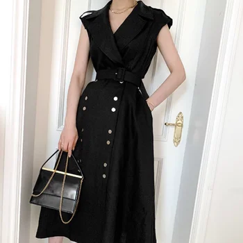 Elegantiška, Ilga Suknelė Moterims Vasaros 2021 korėjos Office Lady Atsitiktinis Derliaus Sundresses Juostinės Varčias Dot Spausdinti Šviesos-piece Suknelė