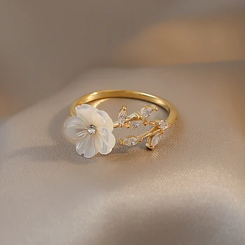 Elegantiška White Shell Gėlių Filialas, Formos Aukso Atidarymo Žiedų Korėjos Mados Juvelyrika Vestuvių Merginos Neįprastų Priedai Moteris