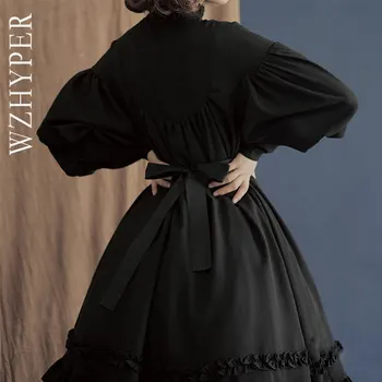 Gothic Lolita Cosplay Suknelė Japonijos Minkštas Sesuo Retro Susiėmę Mielas Aukšto Kaklo Nėrinių Žibintų Rankovės Apykakle Ilgomis Rankovėmis Suknelės