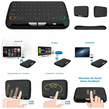 H18+ Wireless Air Mouse Mini Klaviatūra Full Screen Touch 2.4 GHz QWERTY Klaviatūra, Touchpad su foninio Apšvietimo Funkcija 