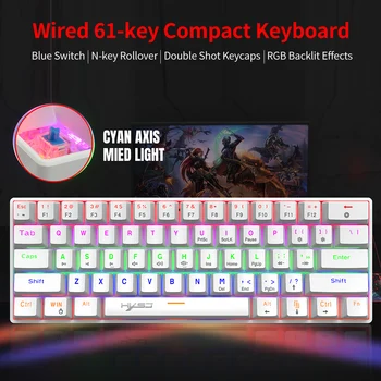 HXSJ V900 Laidinio 61-key Kompaktiška Mechaninės Klaviatūros RGB Apšvietimu ir Klaviatūros N-raktas Virtimo Mėlyna Switch Double Shot Keycaps, Juoda