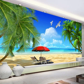 Individualizuotos Fono paveikslėlį Freskomis 3D Marina Smėlio Paplūdimys, Kokoso Medžio Kambarį, TV Foną, Sienos, Namo Apdailos, Sienų Tapyba Nuotraukos