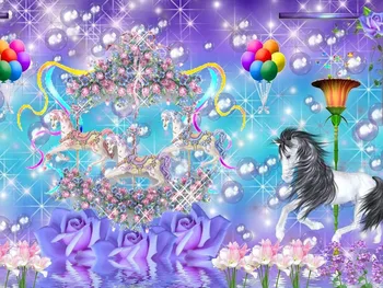JMINE Div 5D karuselė arklių balionas blizga gėlių Pilna Deimantų Tapybos kryželiu rinkiniai meno Animacinių filmų 3D dažų deimantai