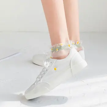 Kawaii Daisy Kojinės Nėrinių Dizaineris Harajuku Cute Lolita Calcetines Moterų Juokingas Kojines Nailono Kulkšnies Skarpetki Pynimas Sockken