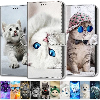 Kietas Gyvūnų Atveju, Samsung Galaxy S21 FE Apversti Odinis dėklas S Plius 21 S30 Plius 5G Piniginės Padengti Liūtas, Lokys, Vilkas Katės ir Šunys 