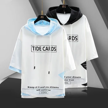 Korėjos Mados Gobtuvu marškinėliai Pavasario Vasaros 2021 Harajuku Atsitiktinis Gobtuvu Hoodies Vyrų Hip-Hop Svetimas Dalykų Gobtuvu Hoodies
