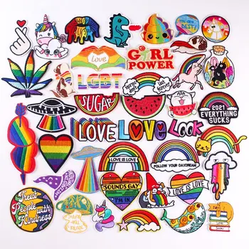 LGBT meilės laišką Aplikacijos Geležies Išsiuvinėti Pleistrai Drabužių, Lipdukų Vaivorykštė vienaragis Dėmės Ant Drabužių Animacinių filmų ženkliukai