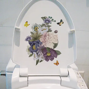 Lipdukas WC Pjedestalo Pan Padengti Sienos Lipdukas Tualeto Kėdė Komoda Lipdukas namų dekoro Vonios kambarys dekoro spausdinti gėlių peržiūrėti 1PC