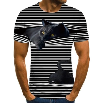 Mados T-marškinėliai vyrams ir moterims 3DT marškinėliai trimatis dryžuota juoda katė trumparankoviai vasaros viršūnes Tees vyriški marškinėliai