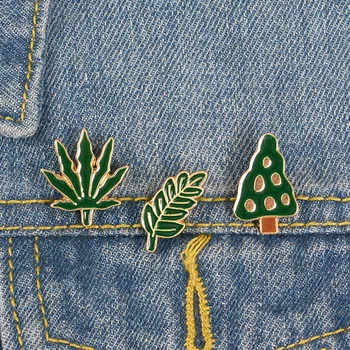 Mados Žaliųjų augalų Emalio Sagės Animacinių filmų medžių lapai dekoratyvinis Mygtuką 