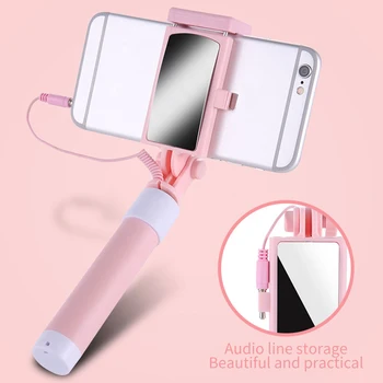 Mini Laidines Selfie Stick Sulankstomas Monopodzie Su Galinis Veidrodis, 3.5 mm Audio Line Kontrolės iPhone 6 
