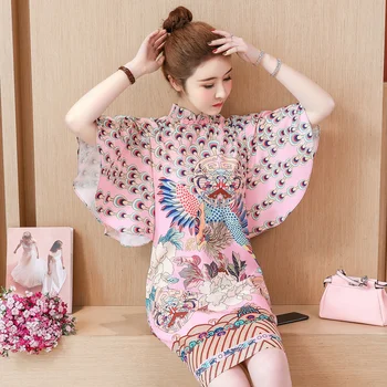 Moterų 2021 m. vasarą cheongsam suknelė plius dydis M-4XL XXL, XXXL 3XL XXXXL Elegantiška Vintage slim Atsitiktinis spausdinti Kinijos mados suknelės