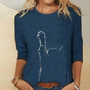 Moterų Atsitiktinis Puloveriai Drabužių Pavasario Rudens moteriški Drabužiai Juokinga Cute Kačių 3D Print Long Sleeve T-Shirts Ponios Mados Viršūnes