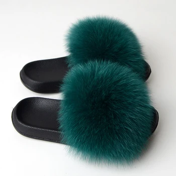 Moterų Purus tikro Kailio Šlepetės Patalpų Atsitiktinis Fuzzy Sandalai Mielas Usūrinių Fox Fur Skaidres Moterų vasarnamyje Batai 2021 TX001