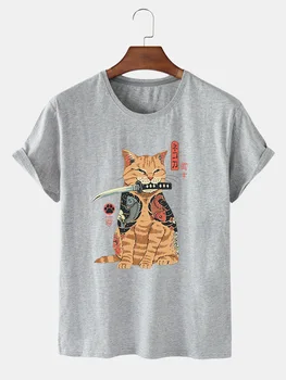 Moterų Vasaros Palaidinė Samurajus Katė Kūrybinis Dizainas Moterų trumpomis Rankovėmis T-marškinėliai, moteriški Marškinėliai trumpomis Rankovėmis Kvėpuojantis T-shirt