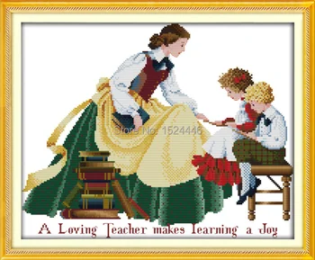 Mylintis mokytojas daro mokymosi džiaugsmą,Modelis Atspausdinta ant drobės DMC 14CT 11CT Kūdikių Kryželiu Siuvinėti Rinkiniais, Siuvinėjimo Rinkiniai