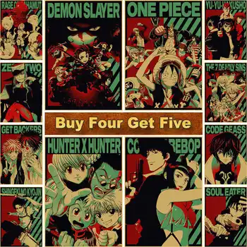 Namų Anime Dekoro Retro Anime Plakatas Derliaus Popieriaus Demon Slayer/hunter X Hunter Plakatai, Nuotraukos Baras, Kavinė Puošmena Siena Lipdukas