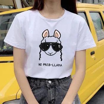 Nauja Vasaros Marškinėlius Moterys Nė Bū Lama T-Shirt Animacinių filmų Galvos Spausdinti Trumpas Rankovės Baltos Atsitiktinis Viršūnes Ponios T Marškiniai Plius Dydis S-XXL
