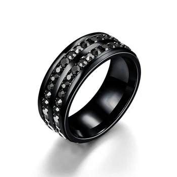Naujas 2 eilių deimantų Nerūdijančio plieno pora žiedai vyrams ir moterims už šalies ir vestuvių mylėtojas žiedai bižuterijos