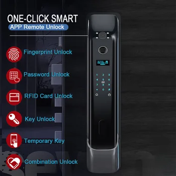 Naujas Biometrinis pirštų Atspaudų Užraktas Saugumo Smart Durų Užrakinimo Slaptažodžio Elektroninės Spynos Raktą IC Kortelės Atrakinti APP Fotoaparato Elektroninis Užraktas