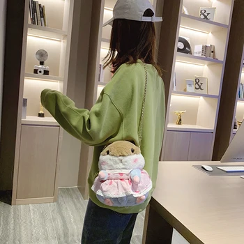 NAUJAS Nekilnojamojo Nuotrauka Mielas Pliušinis Mažas Maišelis Moterų Ins Japonų Mergina, Švelni Mergina Peties Grandinės Maišelį Animacinių filmų Žiurkėno Lėlės Krepšys