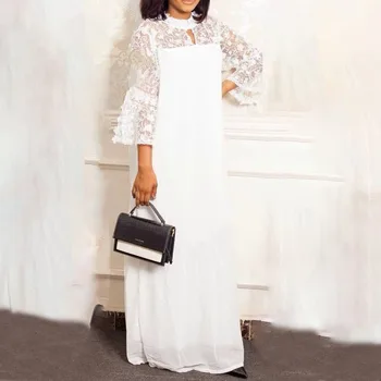 Negabaritinių vasaros suknelė ilga elegantiška moteris sexy nėrinių partchwork šifono balta office suknelės damoms 2021 oficialų atsitiktinis maxi