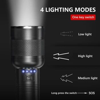 Nešiojamų 4 Core P50 LED Žibintuvėlis USB Įkrovimo 18650 Fakelas Zoomable Kempingas Žibintų Galingas atsparus Vandeniui Dviračio šviesos