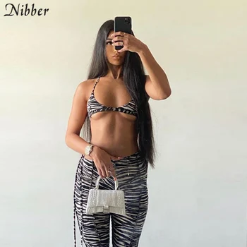 Nibber Zebra Modelio Spausdinimo Atitikimo Rinkiniai Moterims 2021 Rankovių Seksualus Backless Apynasrio Viršuje Ir Trumpas Kelnes Dviejų Dalių Komplektai