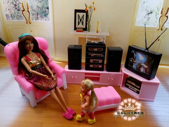 Originalias Barbie Tv Žaisti Baldų Kambarį, 1/6 Bjd Mini Lėlės Priedai Sofa Svajonių Namą Baldai Vaiko Žaislas Dovana