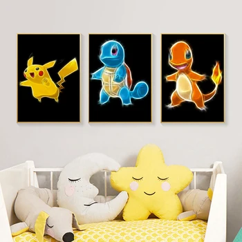 Pokemon, Animacinių, Anime, Elfai, Drobė, Tapyba Pikachu Bulbasaur Charizaed Sienos Meno Plakatas Spausdinimo Vaikų Miegamasis Apdaila