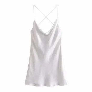 PSEEWE Za Vasaros Suknelė Moteris White Satin Backless Mini Suknelė Moterims 2021 Spageti Dirželis Seksualus Šalies Trumpos Suknelės Pink Slip Suknelė