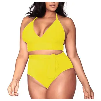 Push-Up Bikinis 2020 Dviejų dalių maudymosi kostiumėlis Moterims Aukšto Juosmens Juoda Rausva Bikini Komplektas Plius Dydis maudymosi Kostiumėliai Paplūdimio Maudymosi Kostiumai Bikini 4XL