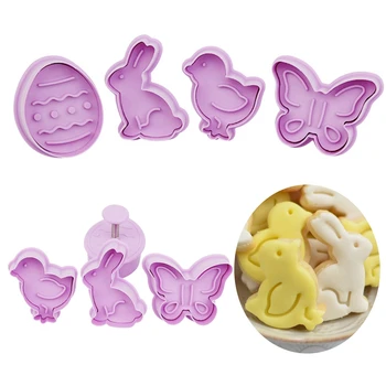 QIFU 4Pcs 3D Velykų Kiaušinių Triušis Plastiko Cookie Cutter Stūmoklį Sausainių Tešlos, Minkštas Kepimo Formą velykų dekoro prekių įrankiai