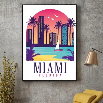 Retro Vintage Miami Drobė Spausdinti Sienos Meno Plakato Nuotrauką Modernus Miegamojo Kambarį Apdaila, Be Rėmelio