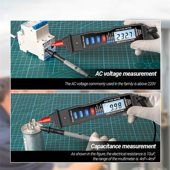 Skaitmeninis LCD Pen Multimetras Įtampos Atsparumas Talpa Testeriai Detektorius Rankinis Diapazono Duomenų Paspaudę AC/DC Voltmeter Ammeter