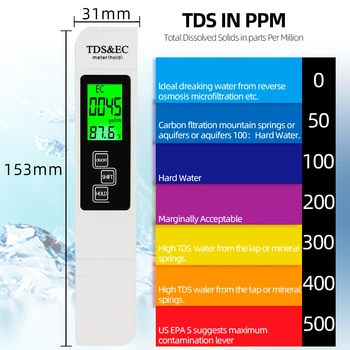 Skaitmeninis TDS EB Testeris Vandens Kokybės, Grynumo Temperatūra Kišenėje Metrų Akvariumas Baseinas LCD Pen Monitorius su būda Blcklight