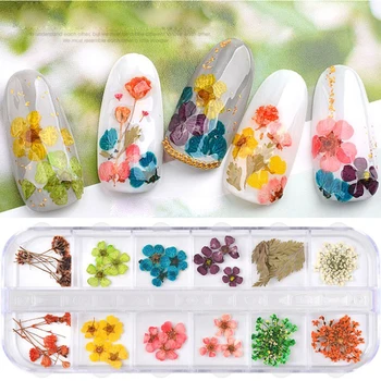 Sumaišykite Džiovintų Gėlių, Nagų Papuošimai, Gėlių Lapų Lipdukai 3D Nagų Dailė Dizaino, lenkų Manikiūro Reikmenys Nagai Cirkonio Akmenys