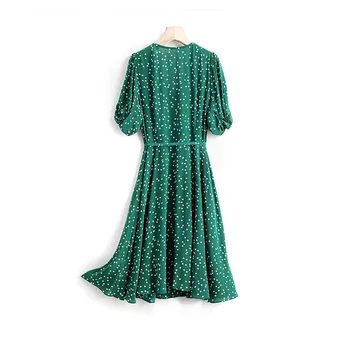 SuyaDream Moteris Spausdinti Midi Suknelė Šilko Krepo Trumpomis Rankovėmis Wrap Suknelės 2021 M. Pavasario Vasaros Žalia Suknelė