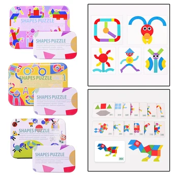 Tangram dėlionės gyvūnų Formos Dėlionė Vaikams, Mediniai Žaislai, vaikų žaidimų Kūrybos Galvosūkiai Ankstyvo Mokymosi žaislai
