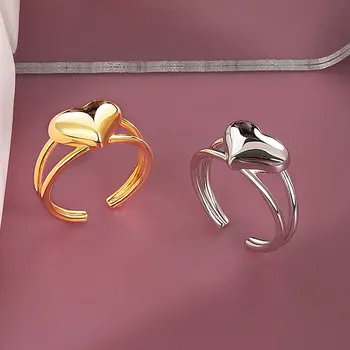 Tiny Širdies Žiedai Moterims, Nerūdijančio Plieno, Aukso Reguliuojamas Tuščiaviduriai Iš Anga Žiedas, dvisluoksnis Žiedas Papuošalai Dovana