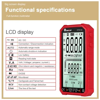 TOOLTOP ET8134 LCD Skaitmeninis Multimetras nuolatinės Srovės AC Įtampos Srovės Matavimo Talpą, Atsparumas Įtampos Matavimas