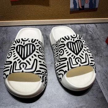 Topvivi Skaidres Vyrams dizaineris sandalai 2021 Mados Moterų Grafiti Vasaros lauko šlepetes komfortą tendencija Šlepetės Paplūdimio Bateliai