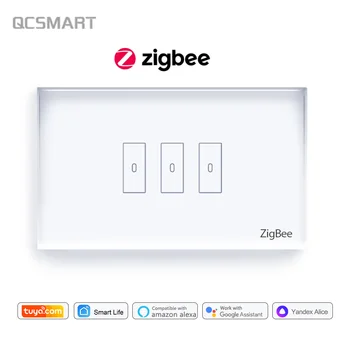 Tuya Smart Gyvenimo ZigBee 3.0 JAV Balta 1 2 3 Gauja Touch Panel Šviesos Jungiklis App Nuotolinis Valdymas Laikmatis 