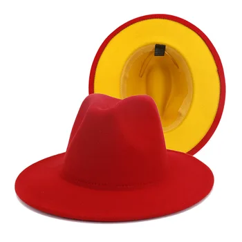 Urmu kaina Fedora skrybėlę maišyti spalvas Džiazo skrybėlės kaubojaus skrybėlę moterų žiemos vyrų bžūp raudona su juodos vilnos melonik skrybėlę didmeninės